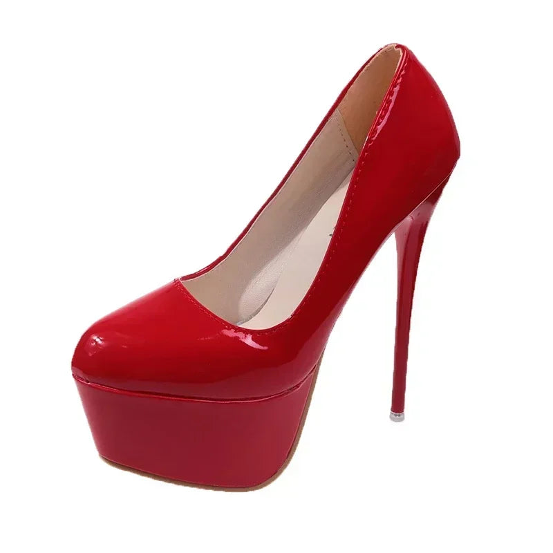 Platform Heels Sexy Pointed Toe Red Sole High Heels Wedding Shoes Naked Banquet Fashion Round Head Shallow Mouth Zapatos Mujer