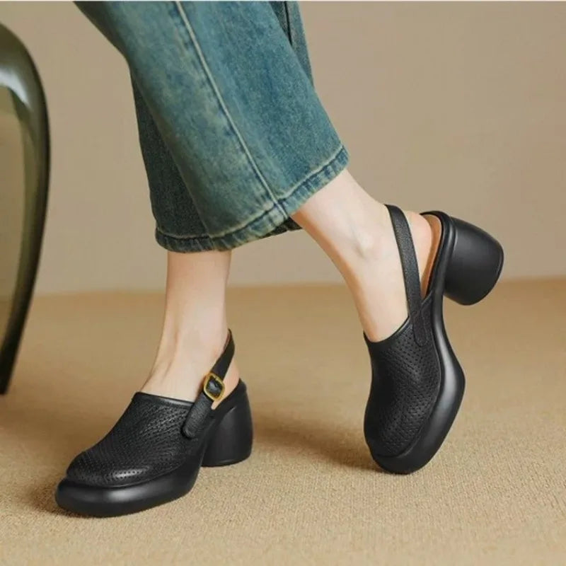 Women Vintage Hollow Chunky Platform Sandals Summer New Soft Thick Sole Buckle Shoes Woman Fashion Non-Slip Beach Slides Sandals