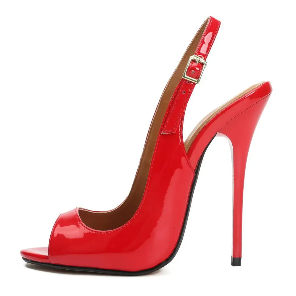 Peep Toe Summer Sandals Women Shoes 2026 Elegant Large Size Black Red High Heels 13cm Mules Sling Sexy Wedding Party Shoes Lady