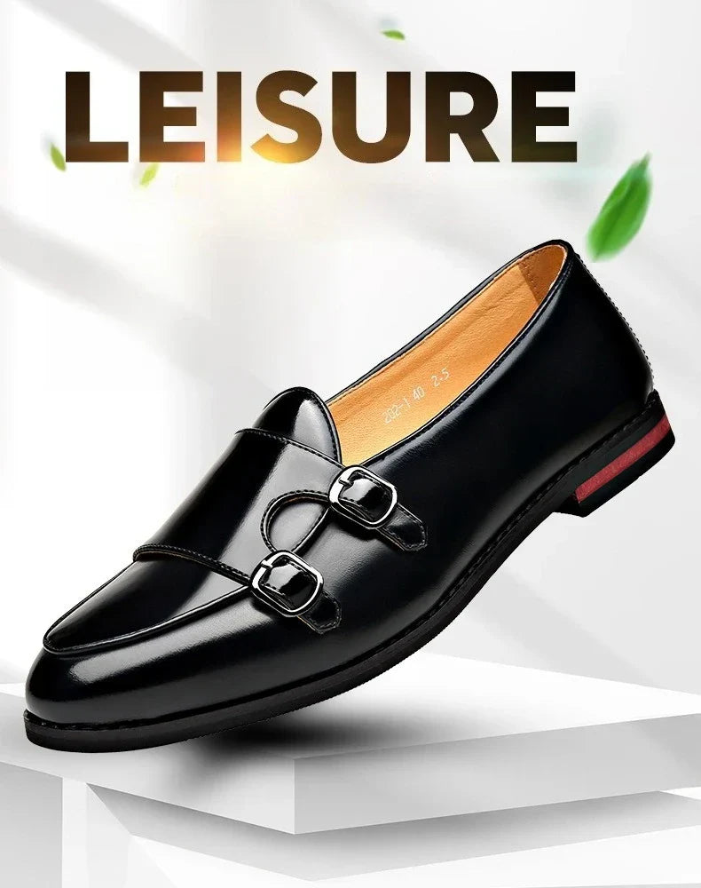 Spring Summer New Cow Leather Shoes for Men Buckle Designer Loafers Male Solid Color Big Size Fashion Business Casual Shoes Man