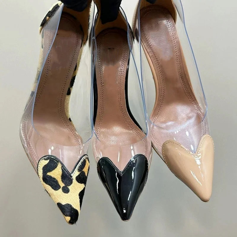 2026 Spring Summer New Fairy Wind Pointy High Heels Female Love Shaped Transparent Sandals Sexy Party Pumps