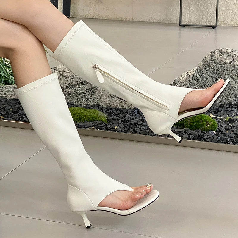 Ladies Heeled Pumps Sandals New In Knee High Boots Fashion Zippers Female Footwear Open Toe Women Heels Shoes Flip Flops
