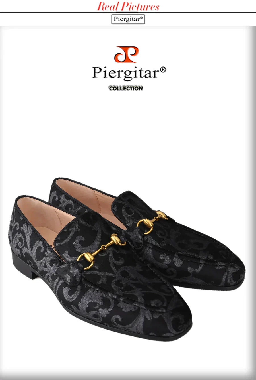 Piergitar Retro Style High-End Custom-Made Baroque Jacquard Velvet Men's Loafers With Horsebit Buckle Slip-On Smoking Shoes