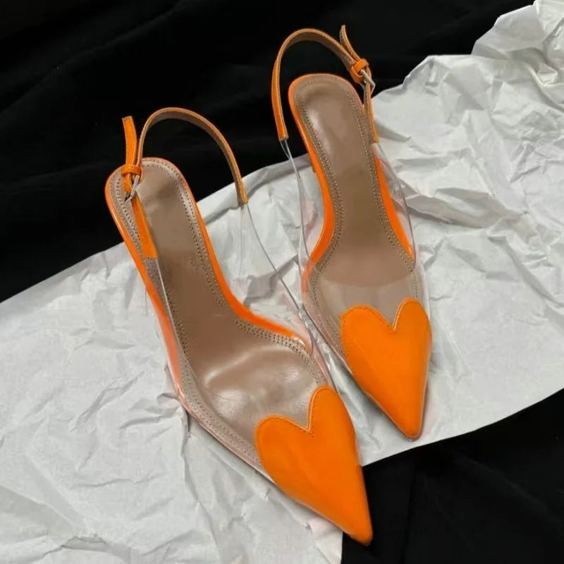 Fashion Heart Design Women Pumps Sexy Pointed Toe Clear High Heels Wedding Prom Shoes PVC Transparent Sandals Party Pumps