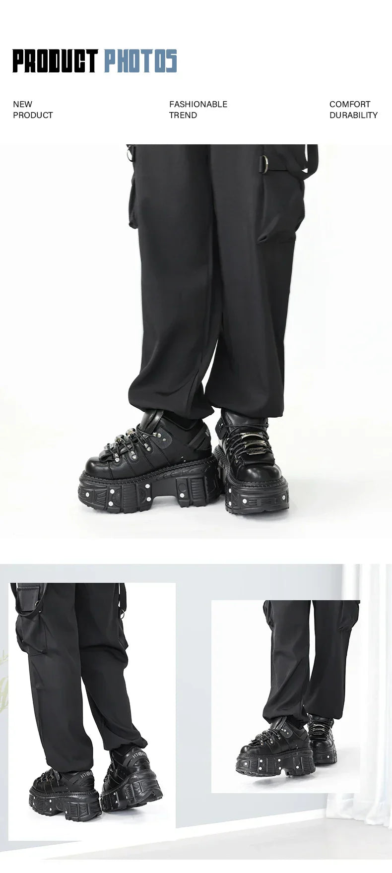 2026 New Punk Style Women Shoes Lace-up Heel Height 6CM Platform Shoes Woman Gothic Ankle Rock Boots Metal Decor Woman Sneakers