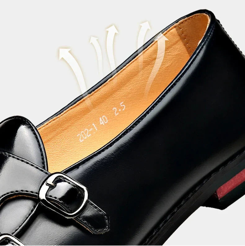 Spring Summer New Cow Leather Shoes for Men Buckle Designer Loafers Male Solid Color Big Size Fashion Business Casual Shoes Man