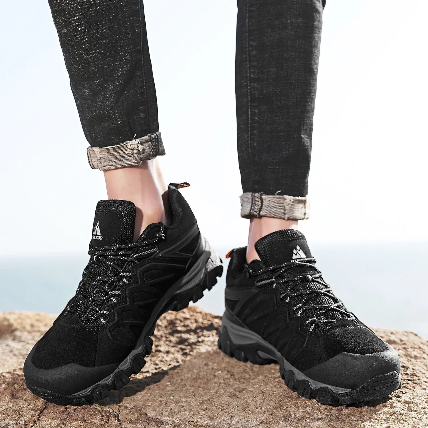 High Quality Leather Hiking Shoes Durable Outdoor Sport Men Trekking Leather Shoes Lace-Up Climbing Hunting Sneakers