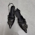 Pointed Toe High Heels Women Wear Belt Buckle Baotou Cold Slippers 2025 Half Drag Back Empty Single Shoes