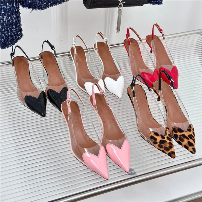 2026 European Summer New Women'S Sandals Pointy Thin Heels High Heels Back Empty Head Transparent Film Fashion Women'S Pumps