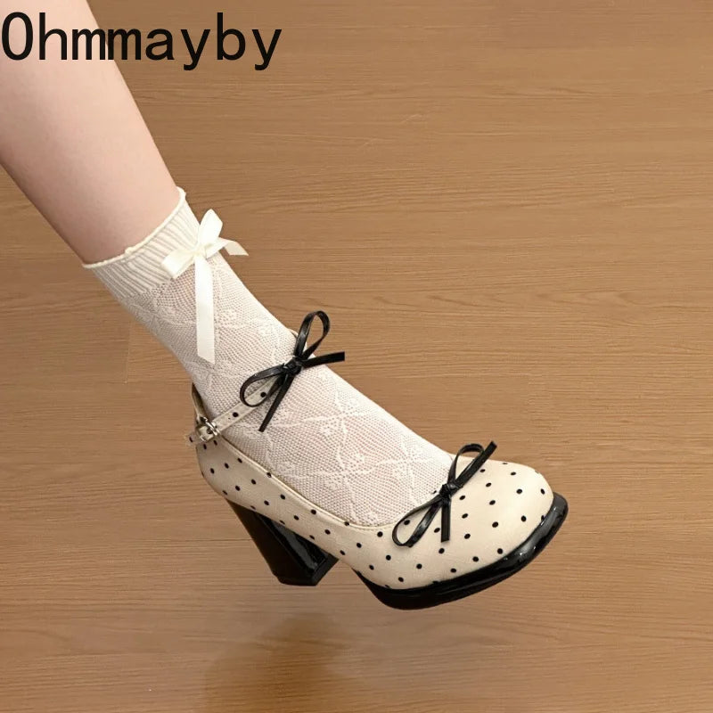 Platform Thick Heel Women Mary Jane Shoes Concise Ankle Strap Shoes 2026 Spring Women's Elegant Party Dress Leather Pumps