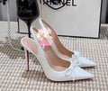 New black nude wine red patent leather pointed small bow back empty style plus size socialite high-heeled sandals