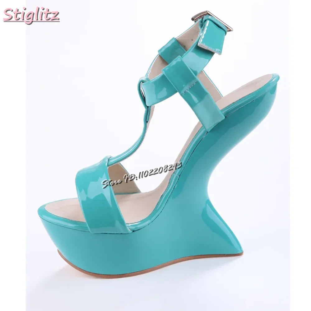 Cross-tied Super High Heel Sandals Candy Color Round Toe Platform Strange Style Heels 2025 Summer Women Shaped Heel Shoes 15CM
