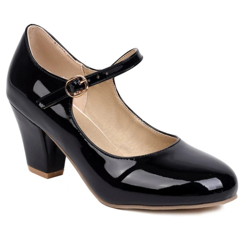 Women's Navy Blue High Heels Pumps Big Size 45 Lolita Mary Jane Shoes Elegant Black Red Pink Heeled Office Wedding Dress Shoes