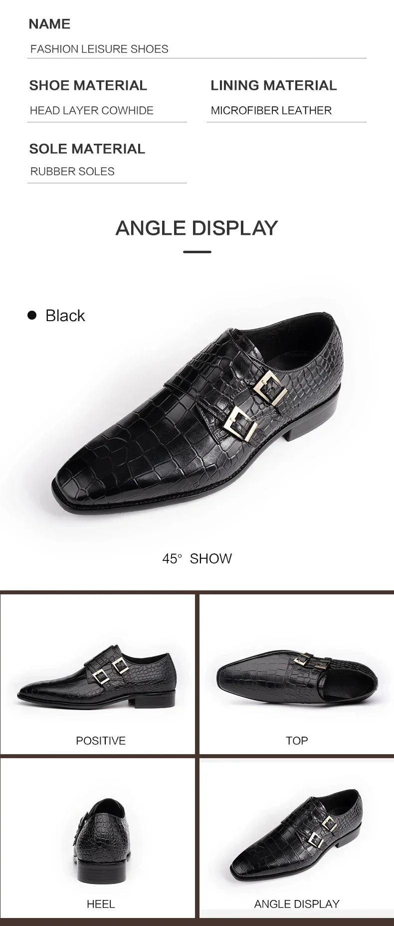Men's Genuine Leather Dress Loafers Handmade Double Buckle Monk Slip-On Shoes for Party & Formal Wear Fashion& Men's Footwear