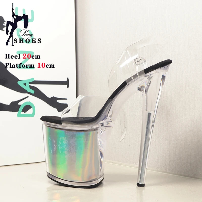 High-quality 17CM/7inches Women Sandals Stripper High Heel Shoes Transparent Platform Glitter Stiletto Pole Dance Shoes Wedding