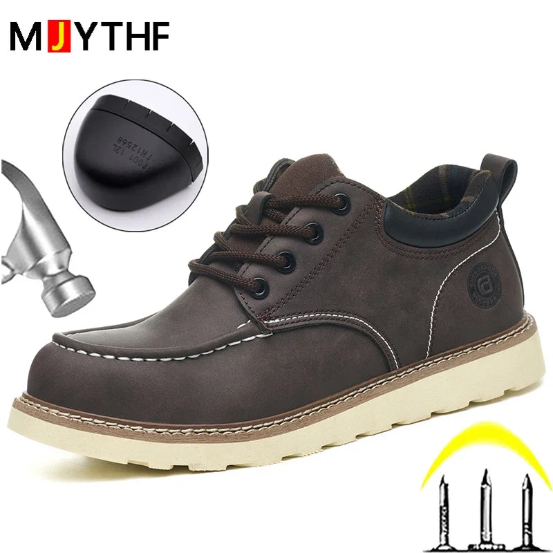 Men's Safety Leather Boots Steel Toe Shoes Puncture-Proof  Work Boots Safety Shoes Men Wear Resistant Indestructible Shoes 2026