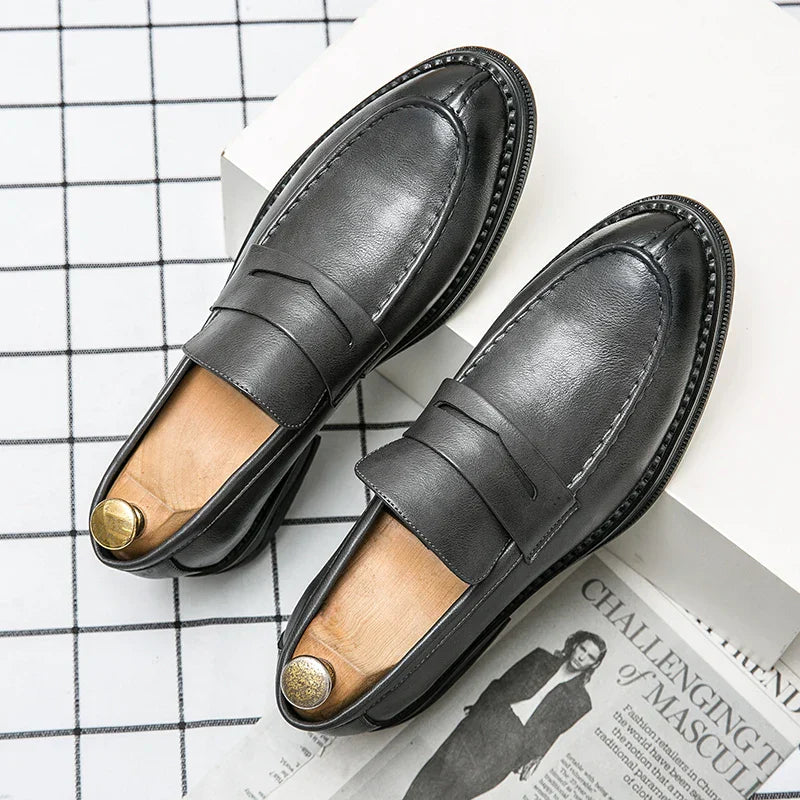 Premium Silver Business Shoes Men's Oxford Shoes Leather Brand Loafers Slip on High Quality Wedding Loafers Soft Sole Dress Shoe