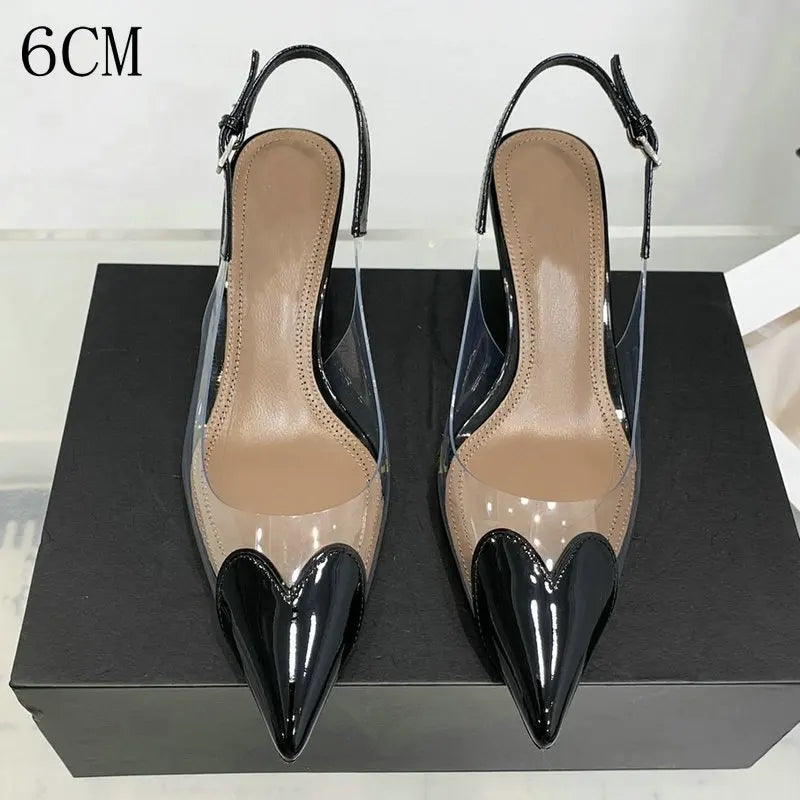 2026 New Style Fashion Heart-shaped Patched Pumps Transparent Platform Pointed-Toe High Heels Evening Shoes