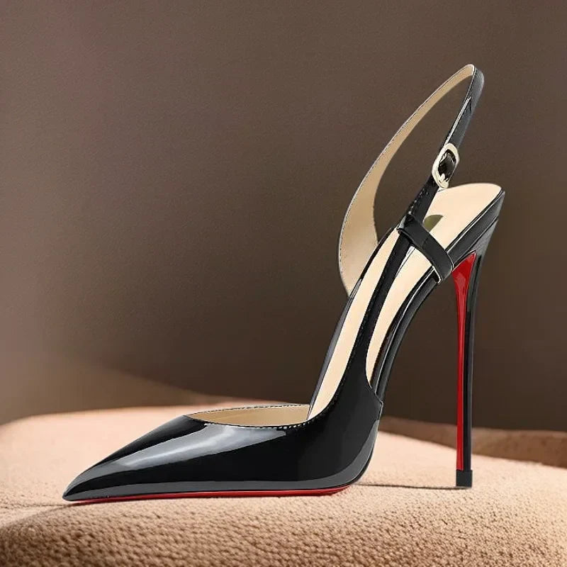 2025 Summer New Side Leakage Hollow Back Tripping High Heel Sandals Black Sexy OL Style Large Shoes 33-46