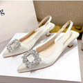 Summer Women Sandals New Women's Shoes Pointed Toe Shallow Nude Pink Diamond Shoes Low Heel Back Strappy Shoes Women dress shoes