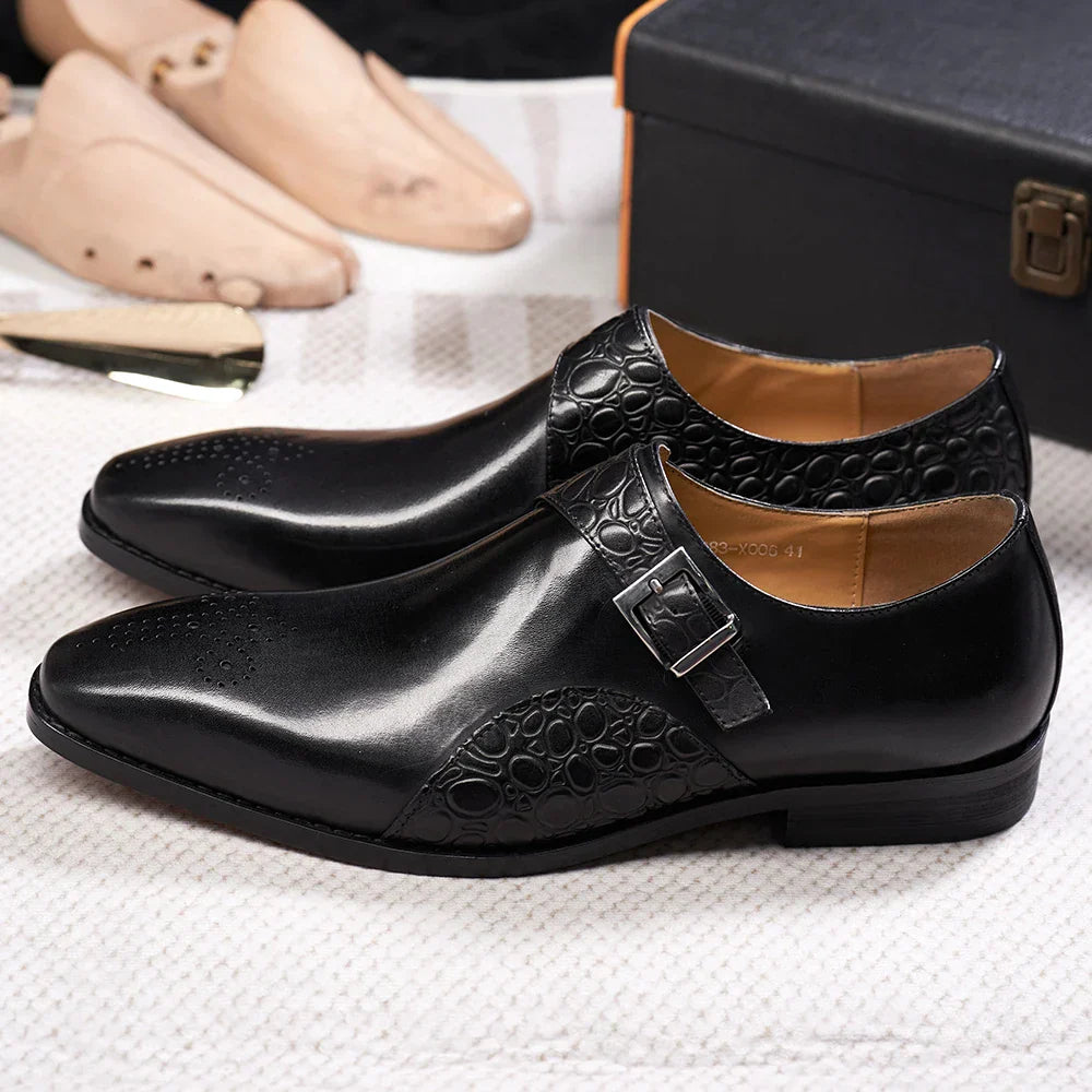 Luxury Men's Genuine Leather Monk Strap Shoes Cowhide Business Office Formal Dress Shoes with Buckle Italian Style for Weddings