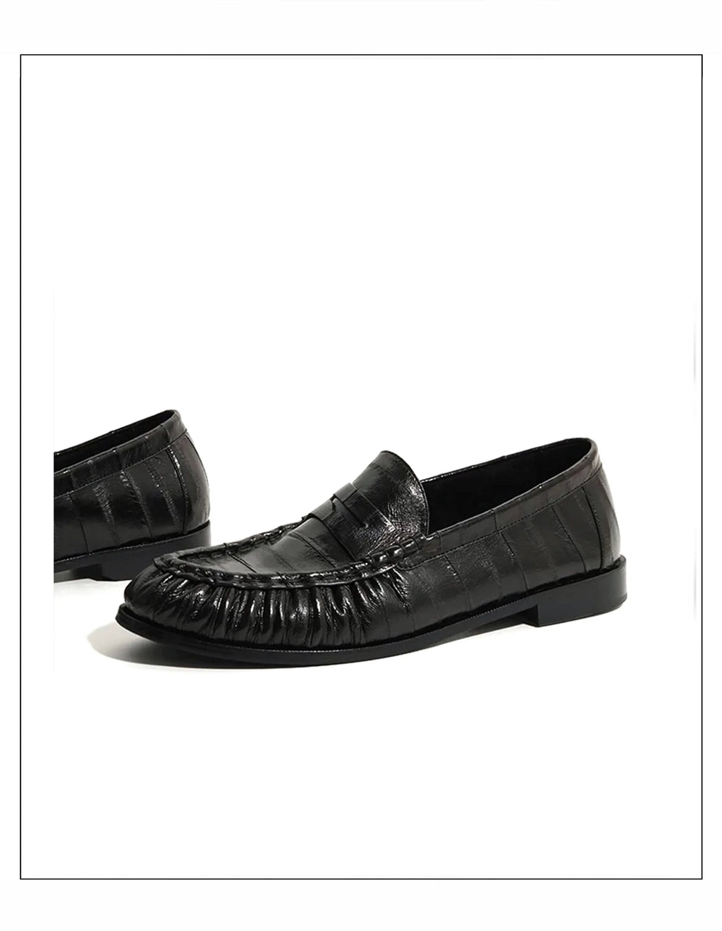 Loafers for men's eel skin pleated design a top layer cowhide slip in formal dress shoe suitable for casual work and commuting