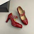 Designer Thick Heel Women Mary Jane Shoes Concise Shallow Belt Buckle Shoes Spring Ladies Outdoor Elegant Dress Dancing Pumps