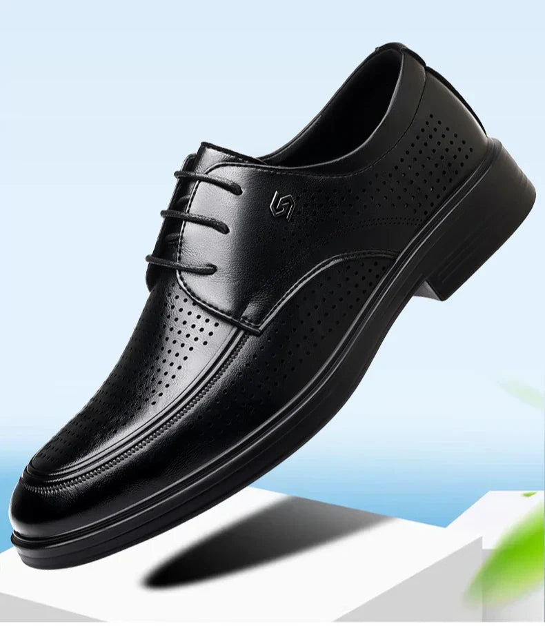 Summer New Hallow Leather Shoes for Men Solid Color Lace Fashion Business Casual Shoe Male Breathable Dress Elegant Shoes Man