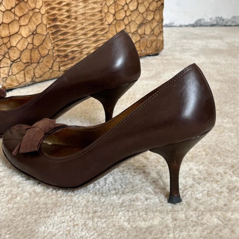 Retro Round Toe Elegant High Heels Ladies Cross Straps Shallow Fashion Designer Party Dress Shoes Women Pumps Zapatos De Mujer