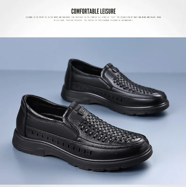 Summer New Designer Hallow Leather Shoes Man Breathable Soft Sole Business Casual Shoes Male Fashion Loafers Shoes for Man