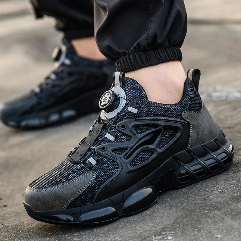 New Rotating Button Safety Shoes Men Anti-smash Anti-puncture Work Shoes Fashion Men Sport Shoes Men Security Mining Boots
