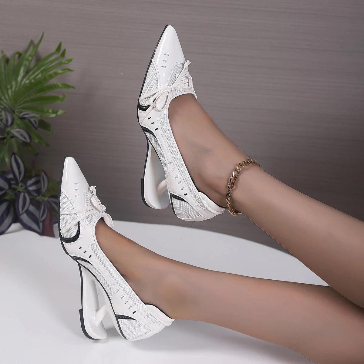 Four Seasons Mary Jane Shoes Special-Shaped Suspension Heel Pointed Toe High Heels Women's Non-Tired Foot Single Shoes