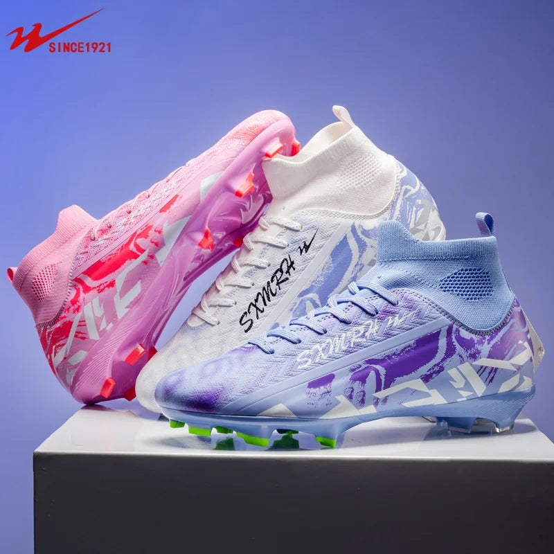 Double Star Football Shoes, FG Long Nails Anti Slip Grip for Training Competitions, Youth Adult Football Shoes