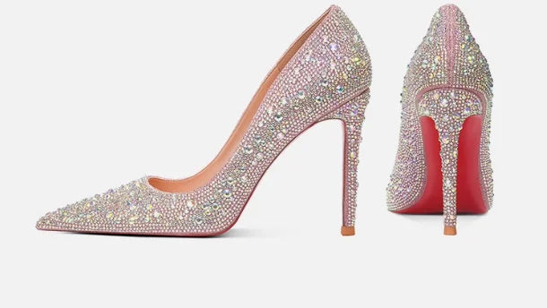 Full Diamond New Gold Fine Heel Pointed Fashion Versatile High Heels Water Diamond Wedding Shoes Women's Bridal Shoes