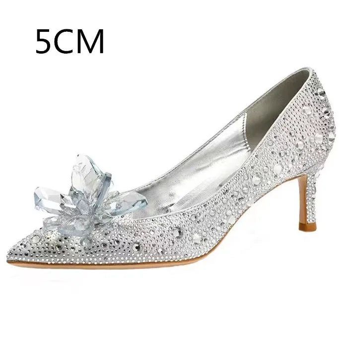 2026 Cinderella Crystal Wedding Shoes High Heels Autumn New Silver Full Diamond Bridal Shoes Rhinestone French Single Shoes