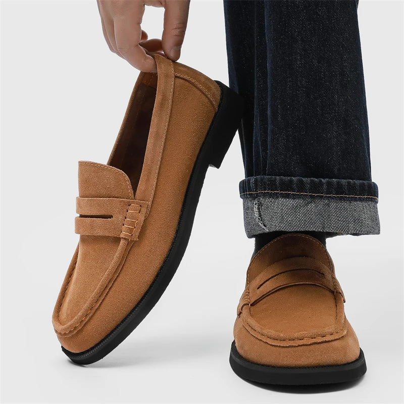 حذاء لوفر رجالي مصنوع يدويًا من الجلد، غير قابل للانزلاق، سهل الارتداء، مسطح للمشي، مسامي، كاجوال للاستخدام الخارجي، للعمل والمكتب والقيادة