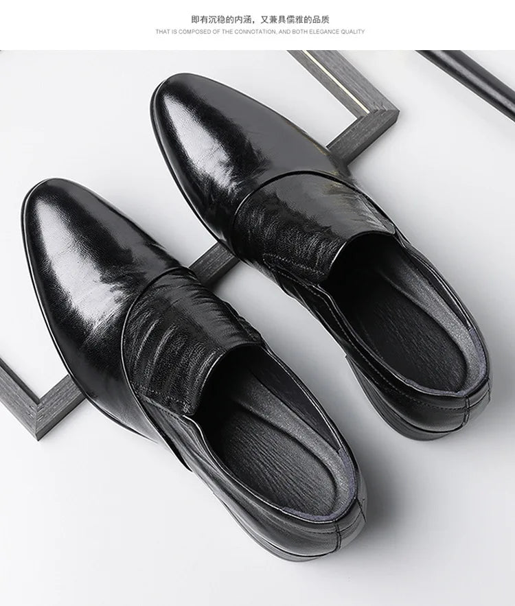2026 New Low-heeled Business Shoes for Men Black Spring Summer Leather Shoes Male Fashion Casual Dress Shoe Man