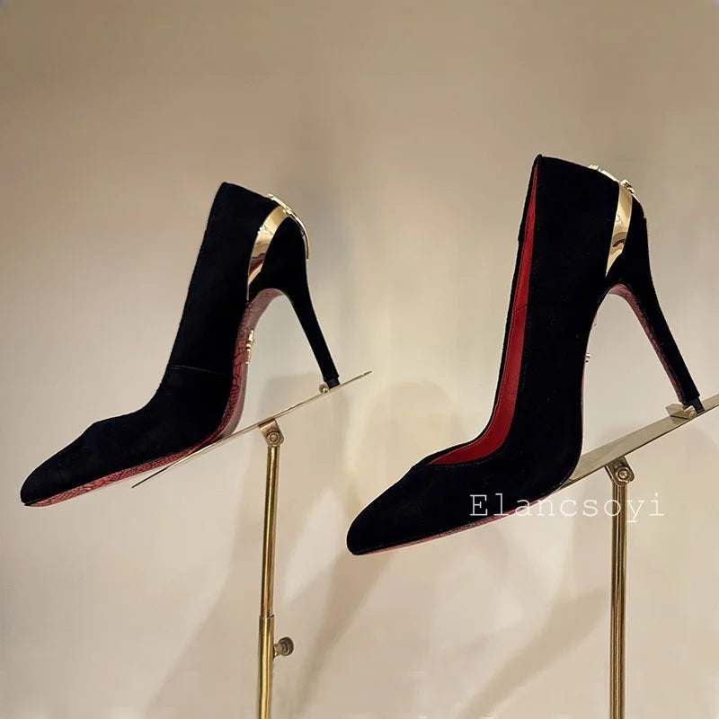 Women Pumps Real Leather Metal Sword Pointed Toe High Heel Shallow Mouth Thin Heel Single Shoes Spring Autumn Sexy Runway Shoes