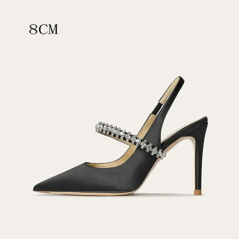 Size 34 45 Women's Diamond Bao Head Sandals New Thin Heel Pointed Sheepskin Leather High Heels Women's Wedding Shoes
