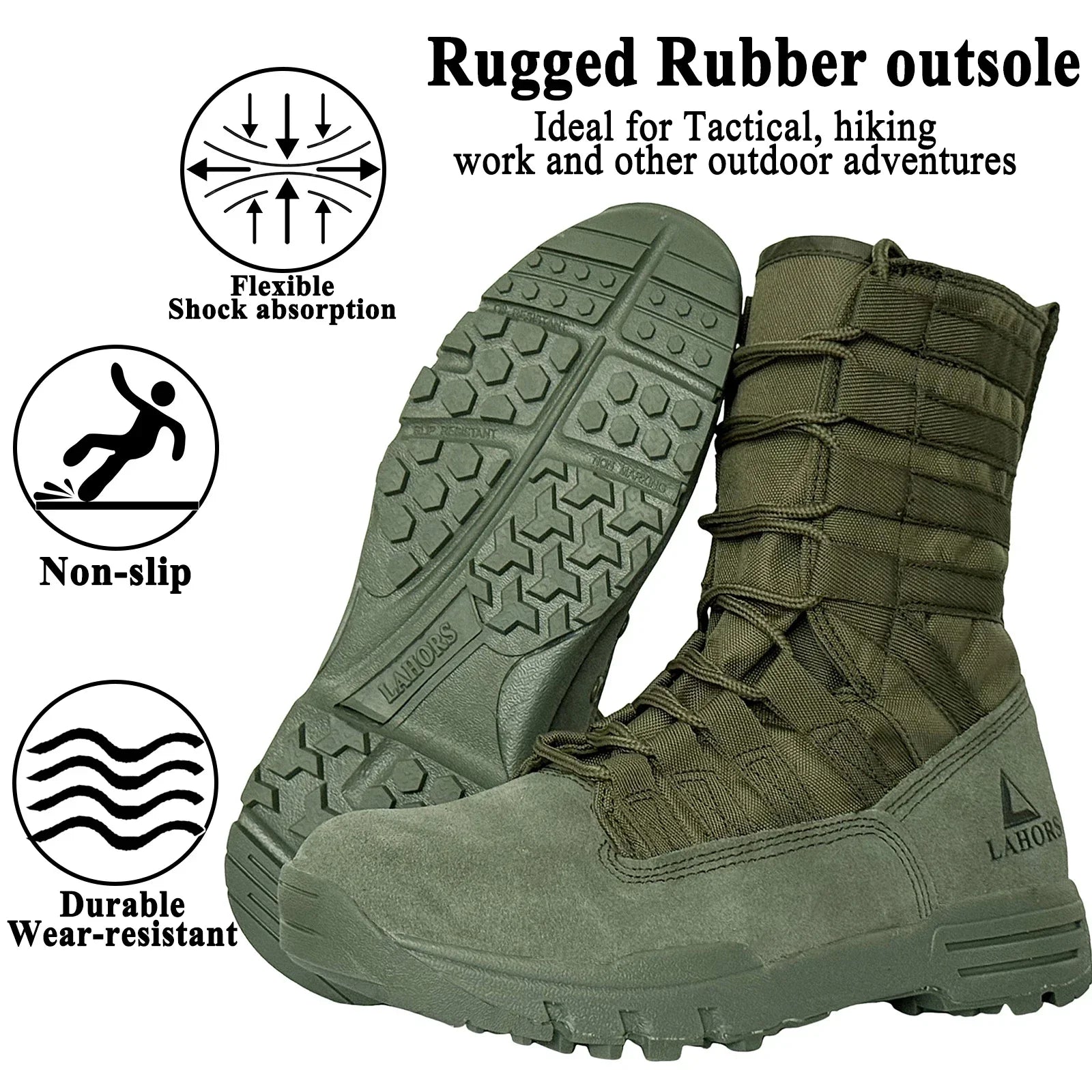 LAHORS® Lightweight Slip On Leather Tactical Combat Boot Men Outdoor Hiking Desert Army Shoe Breathable Male Ankle Boot Man made