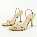 Liyke Summer Gold High Heels Gladiator Sandals Women Fashion Open Toe Slingback Shoes Sexy Slip On Back Strap Sandalias Mujer