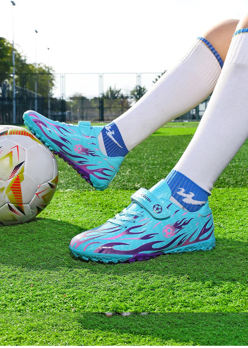Kids Youth Soccer Shoes Boys Girls Football Cleats Velcro TF FG Training Sneakers Non-Slip Grass Artificial Grass Sport Boots