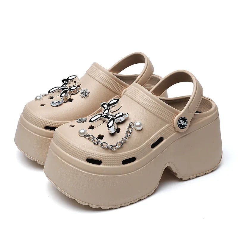 New Women's Silver Platform Clogs Summer 2025 Comfortable Slip on Wedge Sandals Woman Fashion Chain Thick Sole Garden Shoes Lady