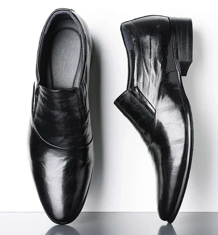 2026 New Low-heeled Business Shoes for Men Black Spring Summer Leather Shoes Male Fashion Casual Dress Shoe Man