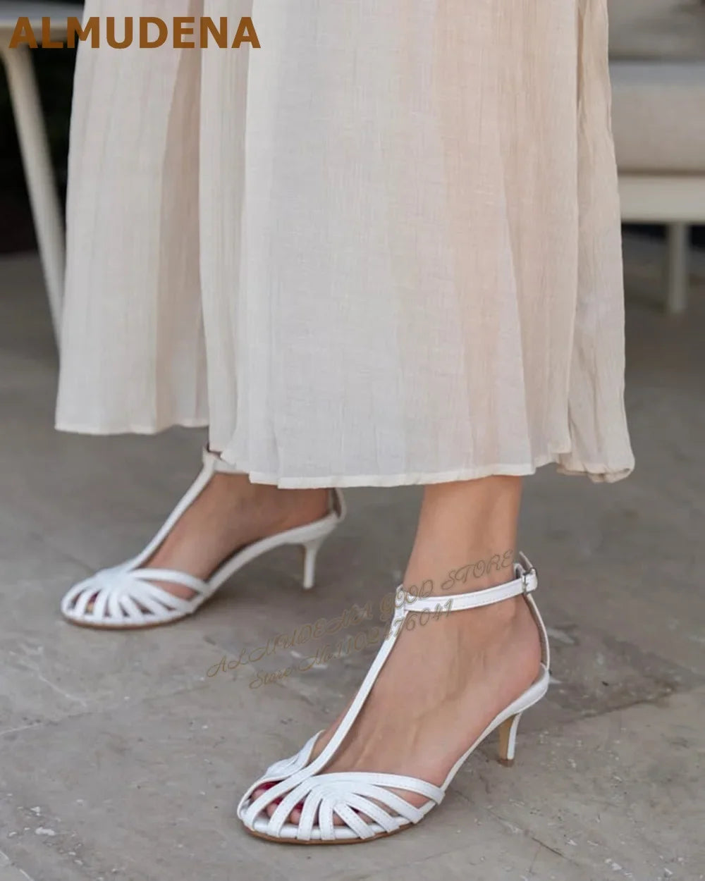 ALMUDENA Champagne Gold Silver Strappy Sandals Stiletto Heel T-Bar Narrow Band Caged Summer Dress Shoes Hollow Out Banquet Shoes