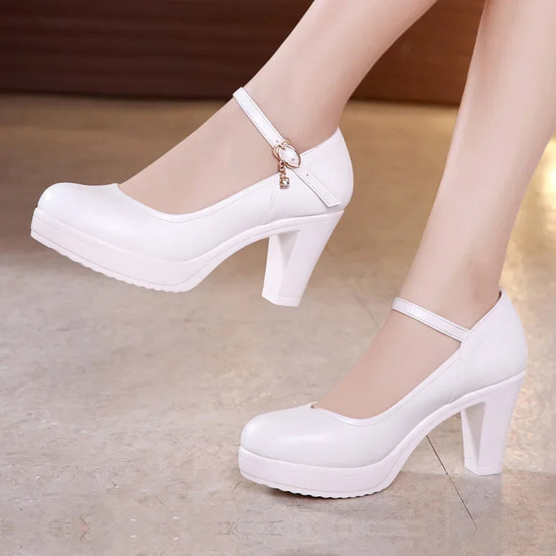 8 10 12cm Small Size 32-43 Shallow Thick Bottom Platform Pumps Women 2026 Block High Heels Shoes for Office Model Wedding Dress