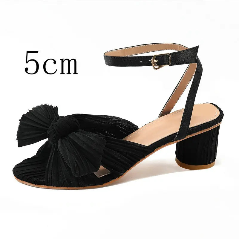 2026 Fashion Women Sandals with Thick Bow Fairy Silk Sandals Retro Fairy Shoes Lady Zapatos Super-high Heel