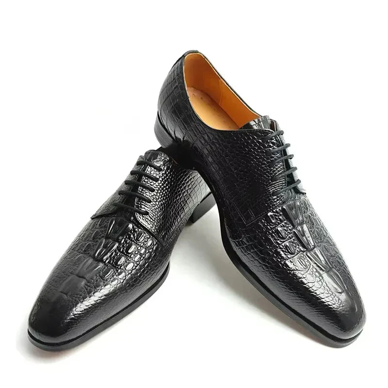 Fashion Elegant Black Oxfords Leather Shoe Dress Derby Shoe for Men Handcraft Official Male Wear Crocodile Pattern Leather Shoe