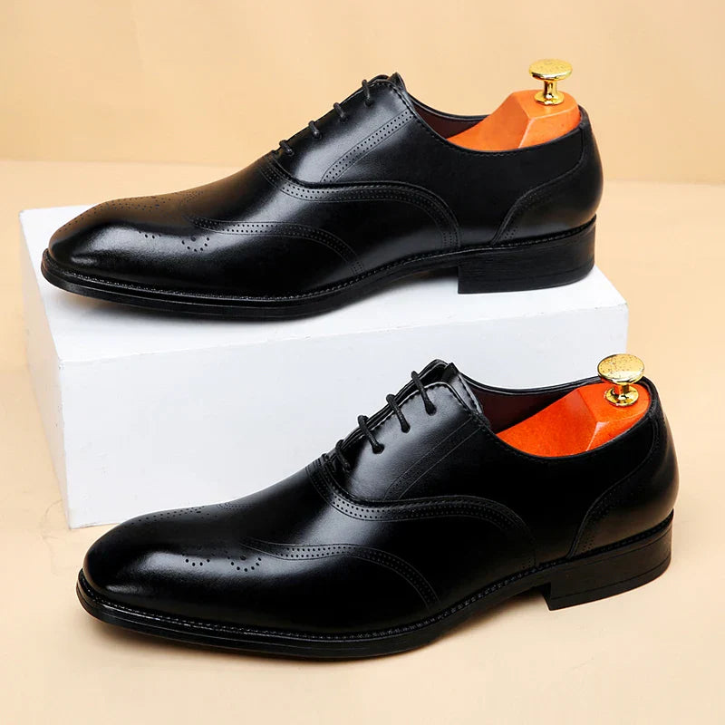 Luxury Brand Men's Glossy Leather Shoes Classic Brogue Shoes Lace Up Men's Office High-quality Business Shoes Big Size：38-48