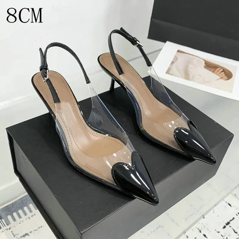 2026 New Style Fashion Heart-shaped Patched Pumps Transparent Platform Pointed-Toe High Heels Evening Shoes